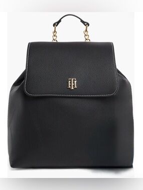 Tommy Hilfiger Black Backpack with Gold Hardware